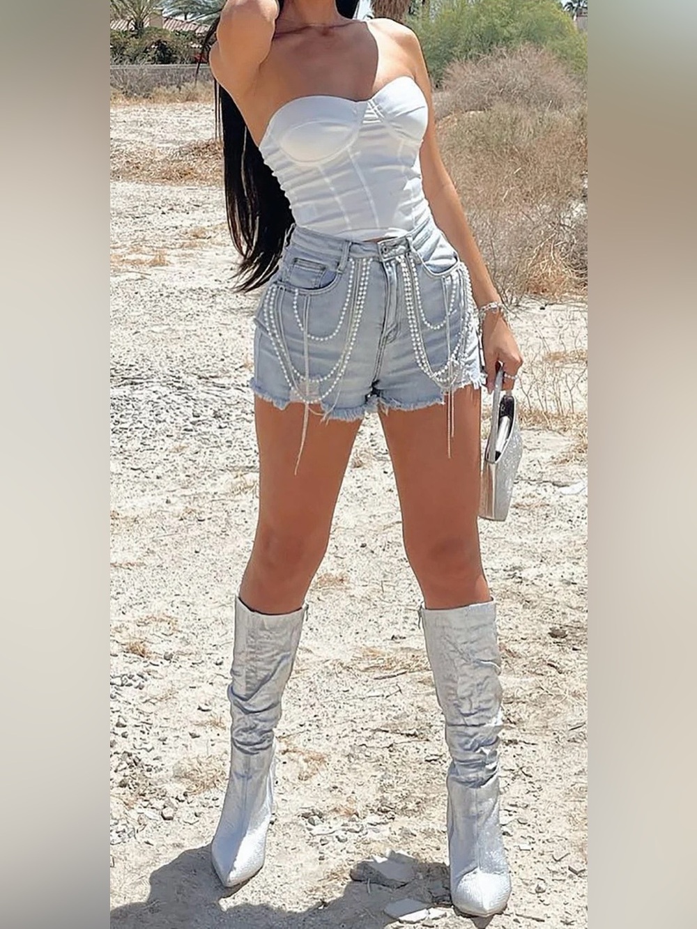 Fashion Nova Material Girl World Embellished Denim Shorts